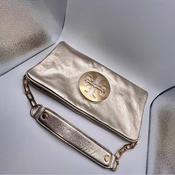 Tory Burch Gold Metallic Clutch Bag - Picture 11 of 12